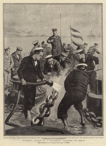 Anker lichten op een slagschip, het wassen van de kabel